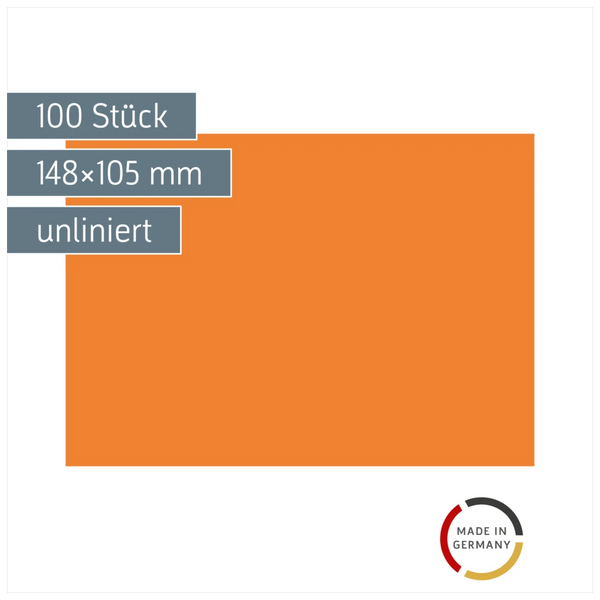 Karteikarten | 148×105 mm, A6, unliniert, orange, 100 Stück