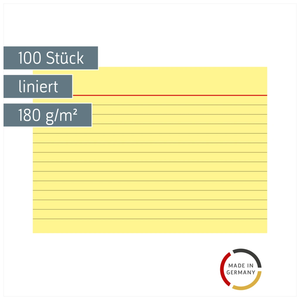 Karteikarten | A6, liniert, gelb, 100 Stück