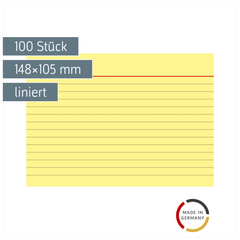 Karteikarten | 148×105 mm, A6, liniert, gelb, 100 Stück