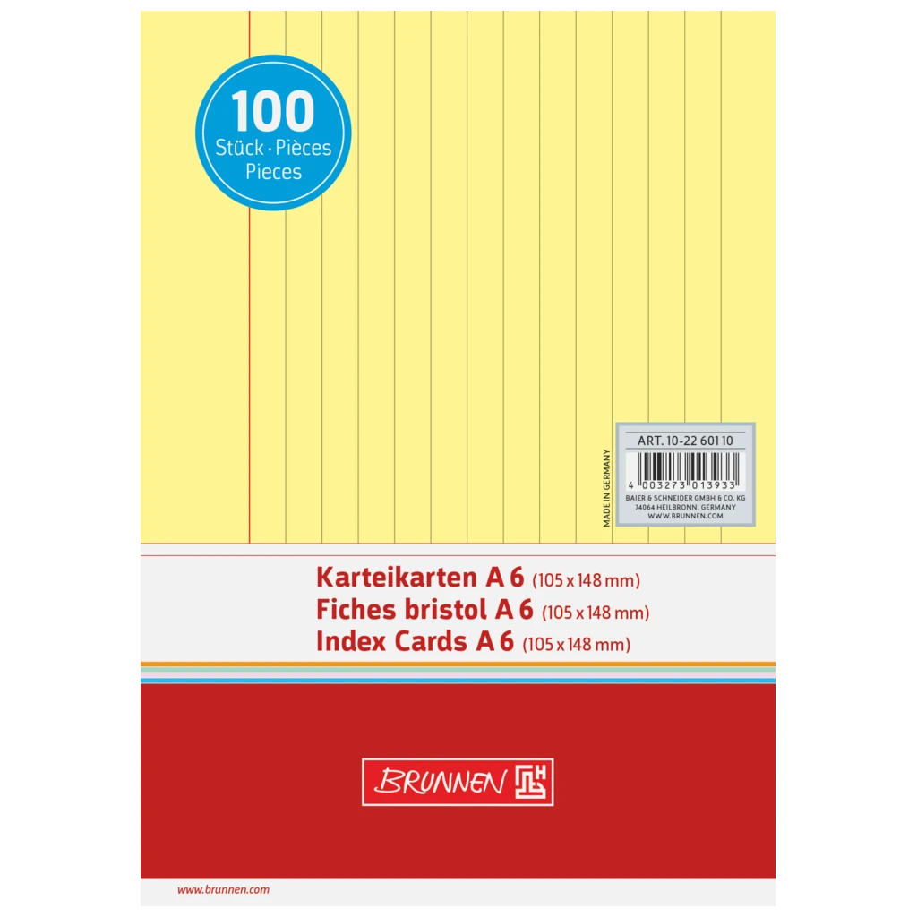 Karteikarten | A6, liniert, gelb, 100 Stück