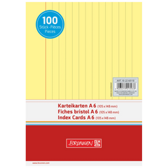 Karteikarten | A6, liniert, gelb, 100 Stück