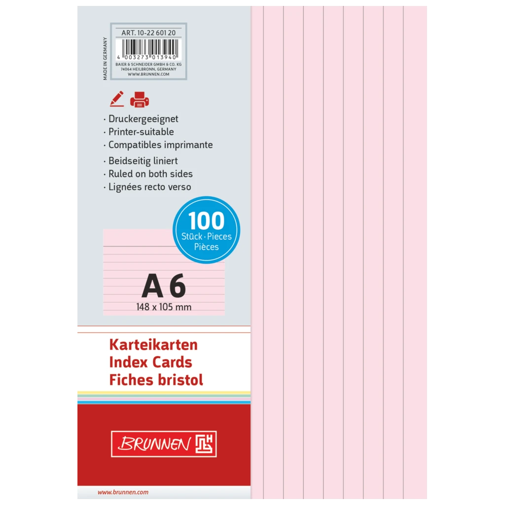 Karteikarten | 148×105 mm, A6, liniert, rot, 100 Stück