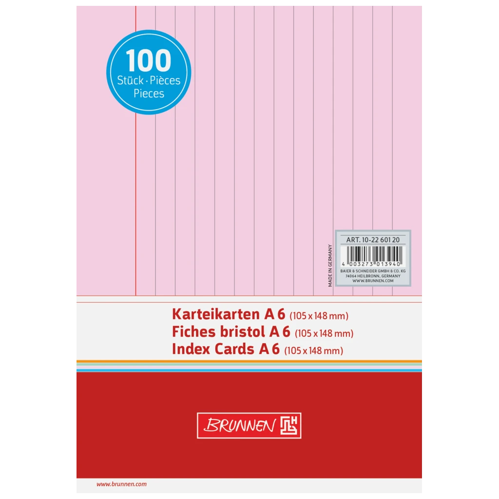 Karteikarten | A6, liniert, rot, 100 Stück