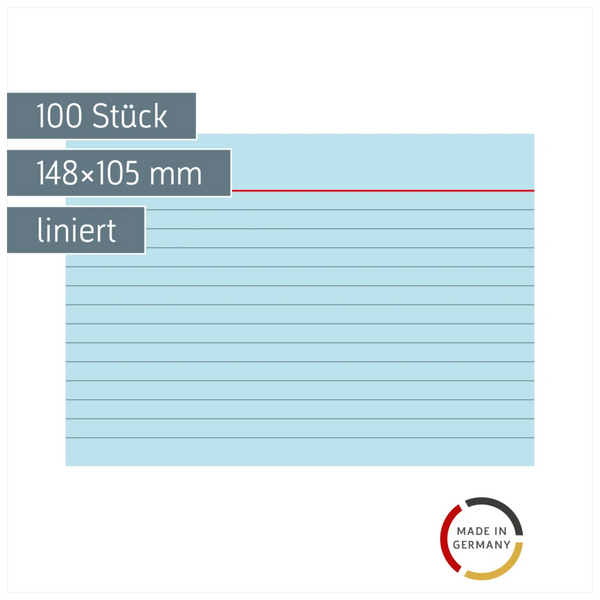 Karteikarten | 148×105 mm, A6, liniert, blau, 100 Stück