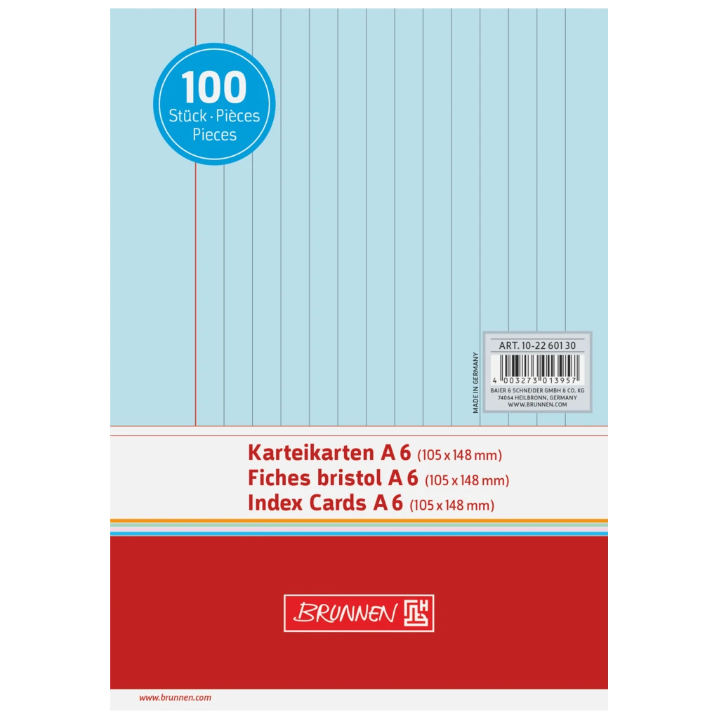 Karteikarten | 148×105 mm, A6, liniert, blau, 100 Stück