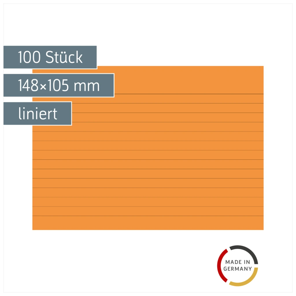 Karteikarten | 148×105 mm, A6, liniert, orange, 100 Stück