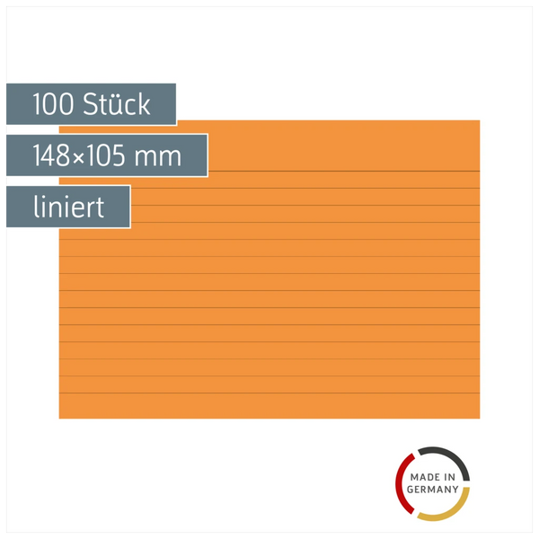 Karteikarten | 148×105 mm, A6, liniert, orange, 100 Stück