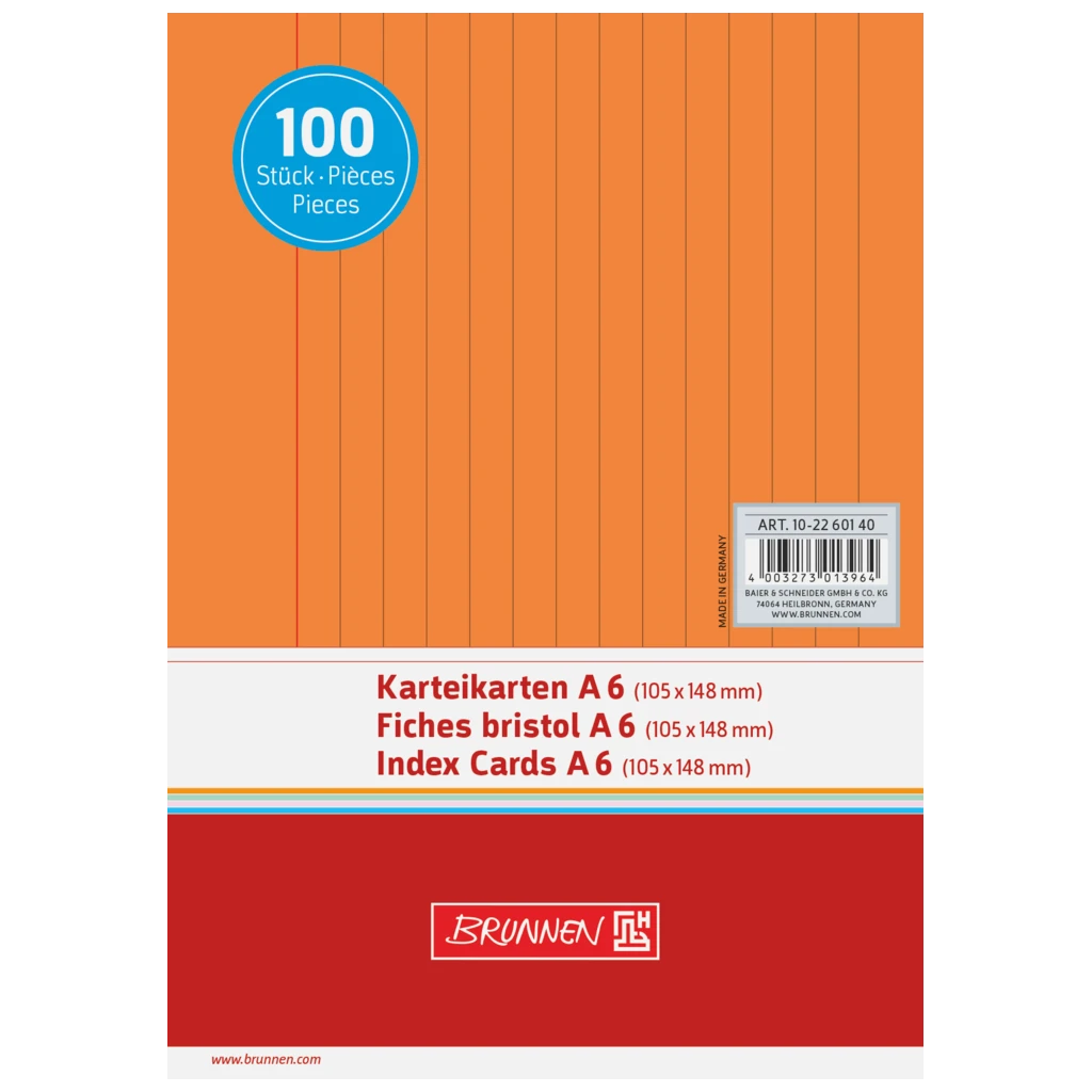 Karteikarten | A6, liniert, orange, 100 Stück