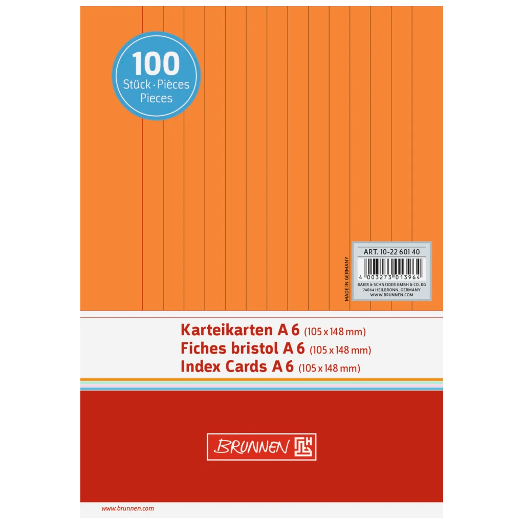 Karteikarten | A6, liniert, orange, 100 Stück