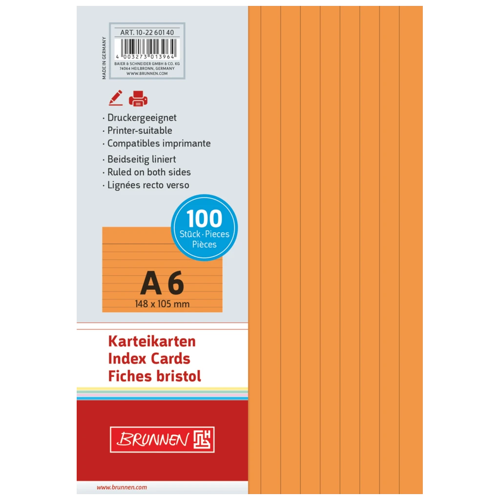 Karteikarten | 148×105 mm, A6, liniert, orange, 100 Stück