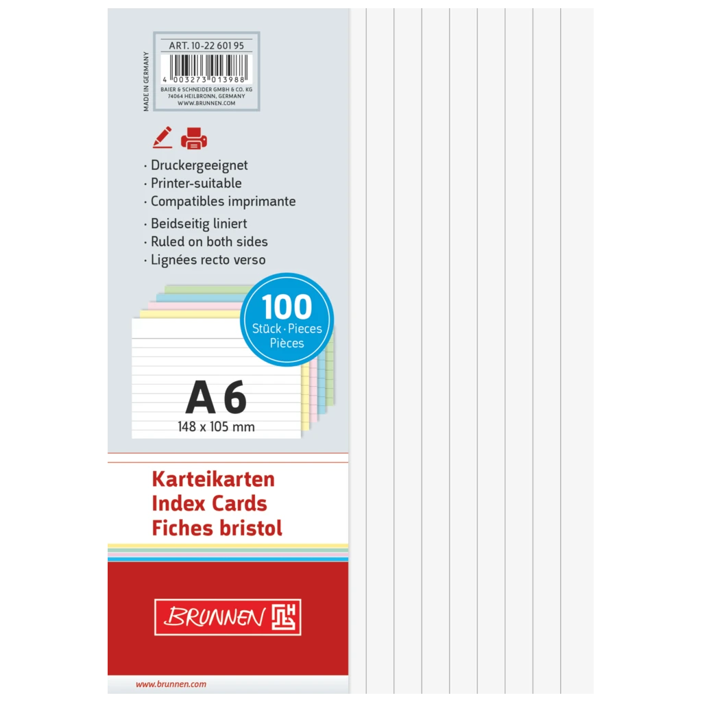 Karteikarten | 148×105 mm, A6, liniert, sortiert, 100 Stück