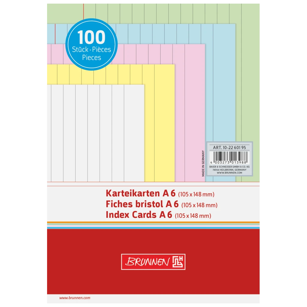 Karteikarten | A6, liniert, sortiert, 100 Stück