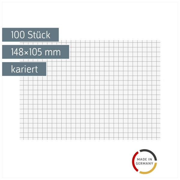 Karteikarten | 148×105 mm, A6, 5 mm kariert, weiß, 100 Stück