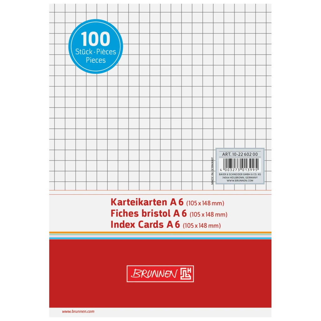 Karteikarten | A6, 5 mm kariert, weiß, 100 Stück