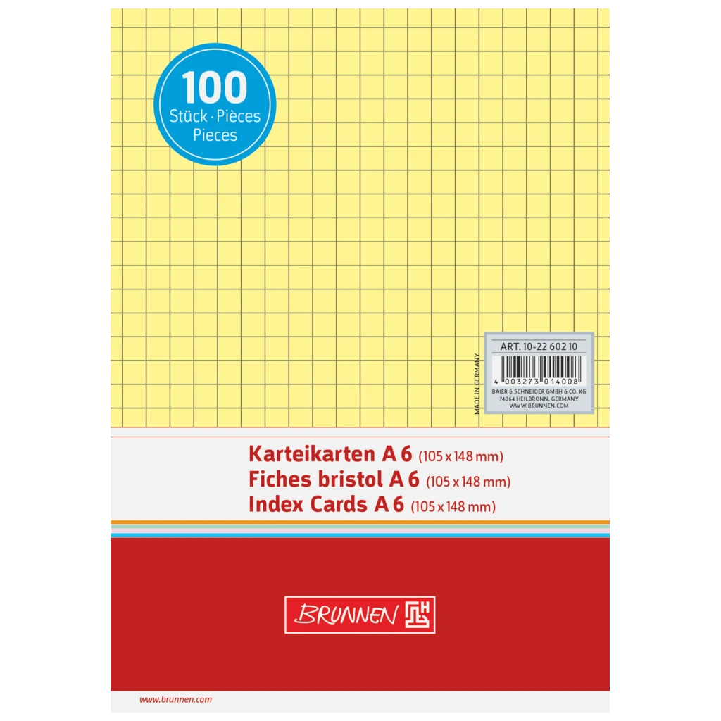 Karteikarten | A6, 5 mm kariert, gelb, 100 Stück