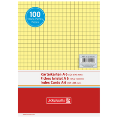 Karteikarten | 148×105 mm, A6, 5 mm kariert, gelb, 100 Stück