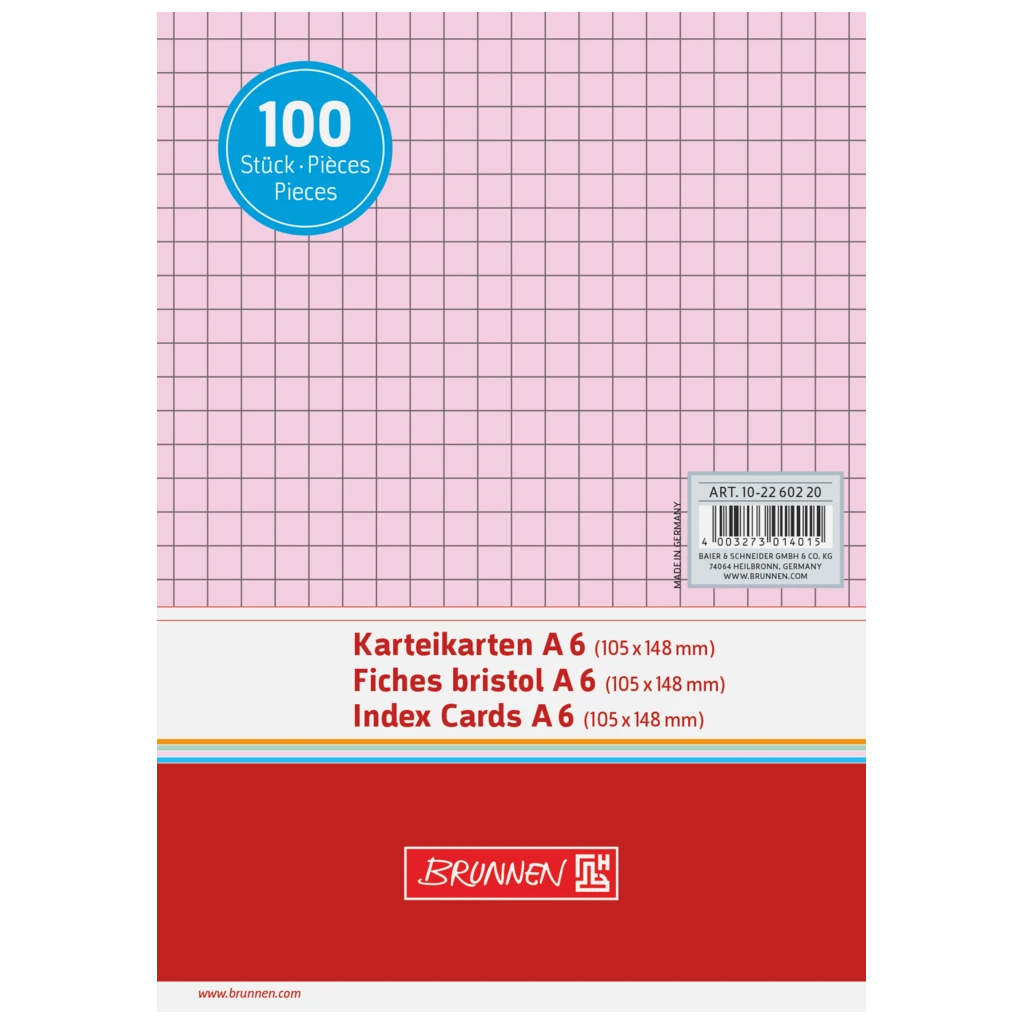 Karteikarten | A6, 5 mm kariert, rot, 100 Stück