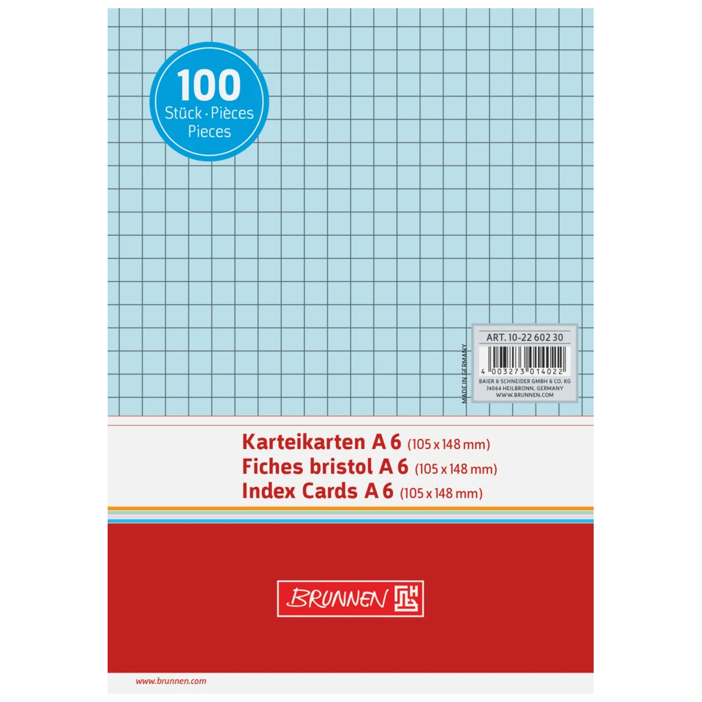 Karteikarten | 148×105 mm, A6, 5 mm kariert, blau, 100 Stück