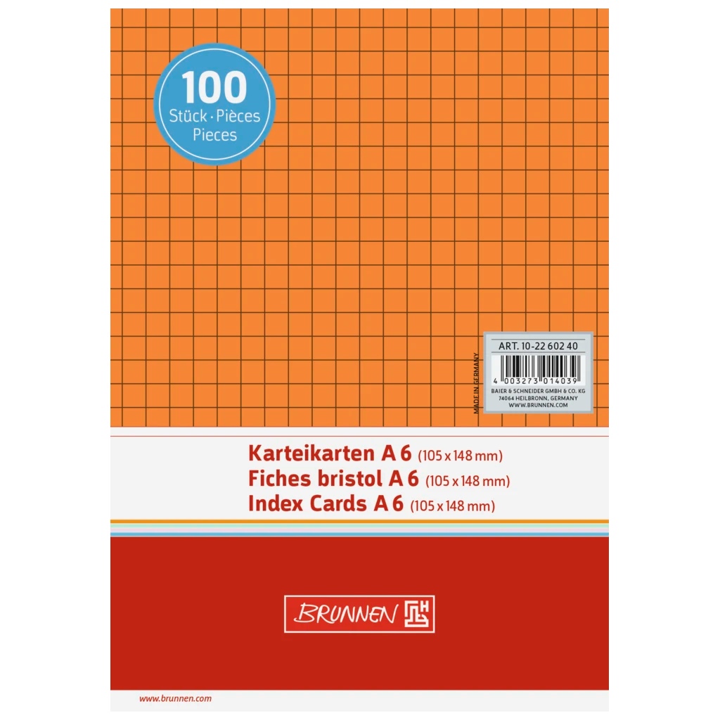 Karteikarten | A6, 5 mm kariert, orange, 100 Stück