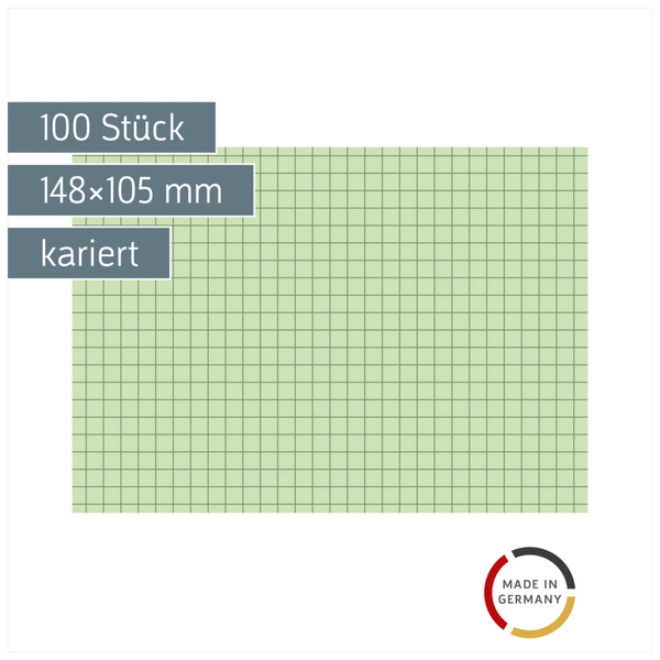 Karteikarten | 148×105 mm, A6, 5 mm kariert, grün, 100 Stück