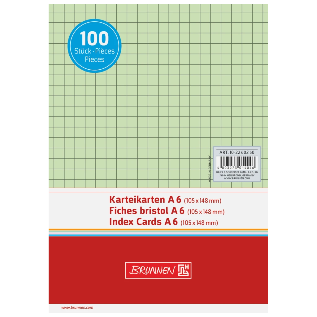 Karteikarten | A6, 5 mm kariert, grün, 100 Stück