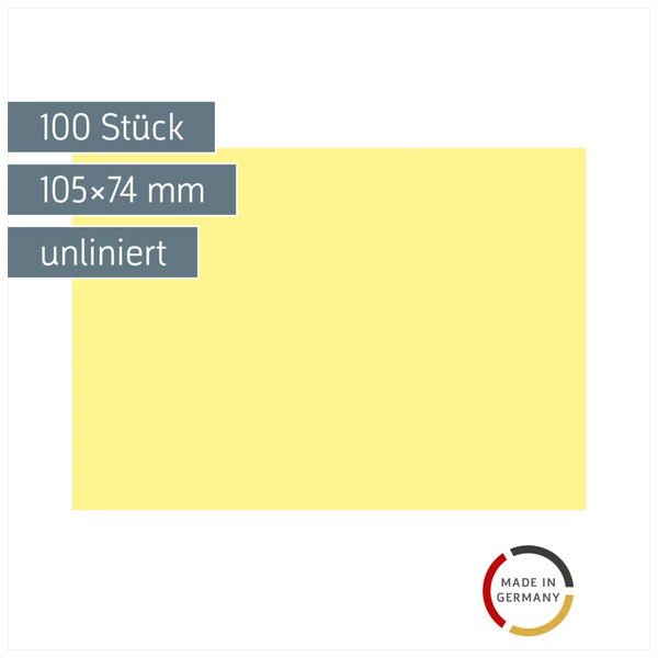 Karteikarten | 105×74 mm, A7, unliniert, gelb, 100 Stück