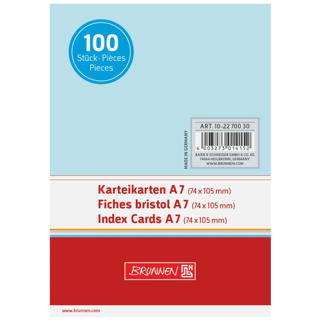 Karteikarten | A7, unliniert, blau, 100 Stück