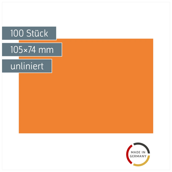 Karteikarten | 105×74 mm, A7, unliniert, orange, 100 Stück