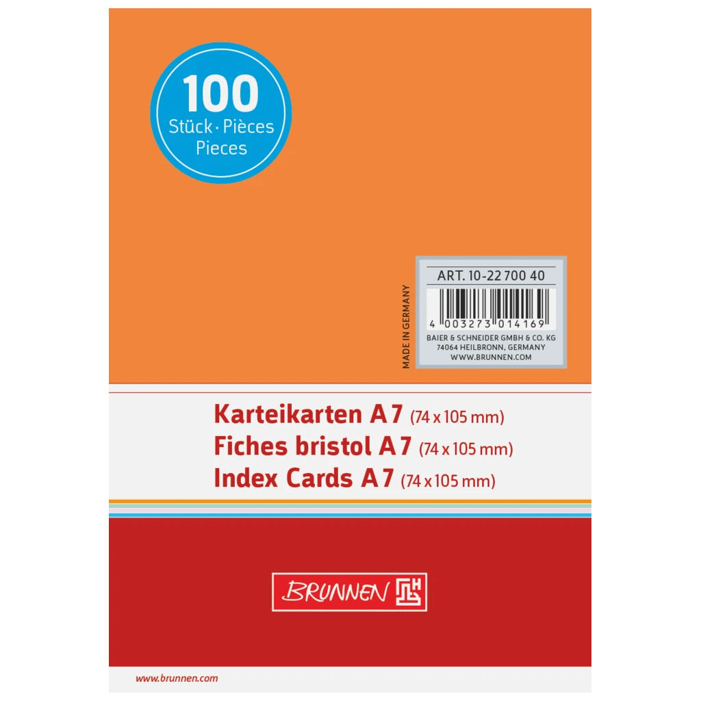Karteikarten | A7, unliniert, orange, 100 Stück