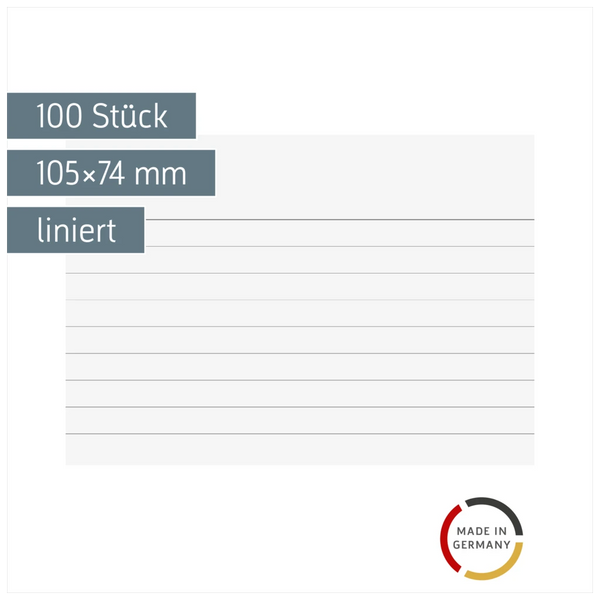 Karteikarten | 105×74 mm, A7, liniert, weiß, 100 Stück