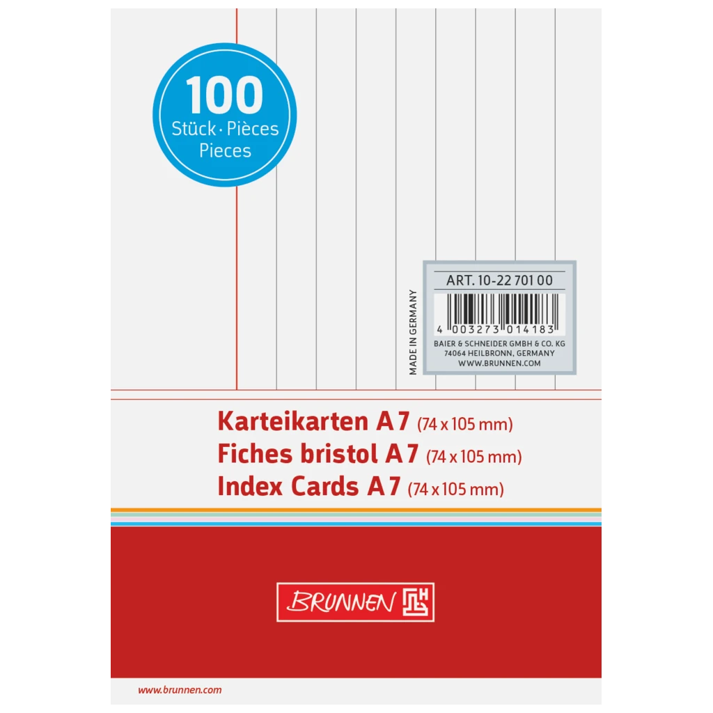 Karteikarten | A7, liniert, weiß, 100 Stück