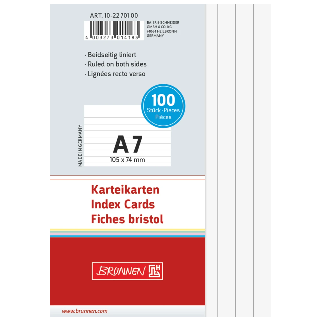 Karteikarten | A7, liniert, weiß, 100 Stück