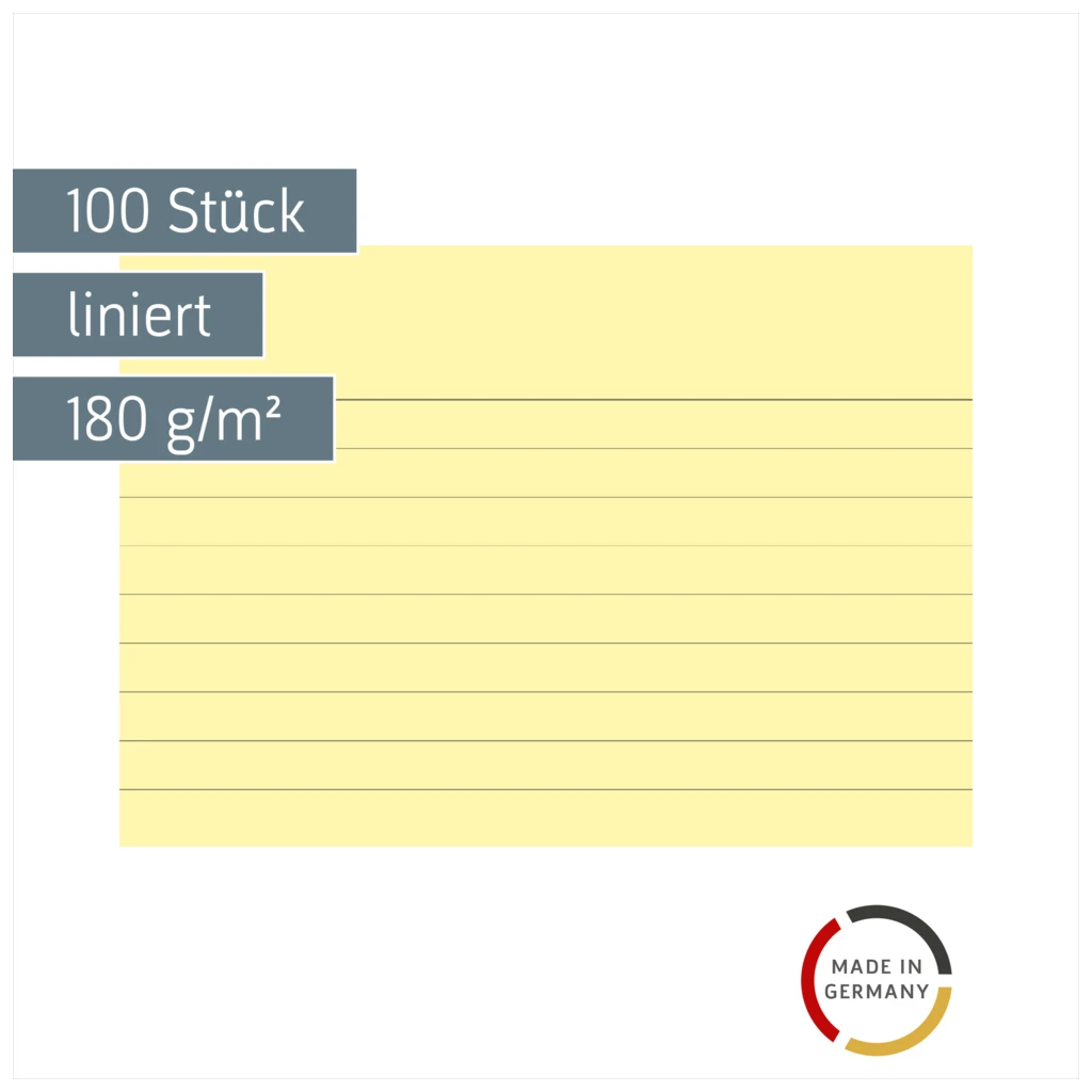Karteikarten | A7, liniert, gelb, 100 Stück
