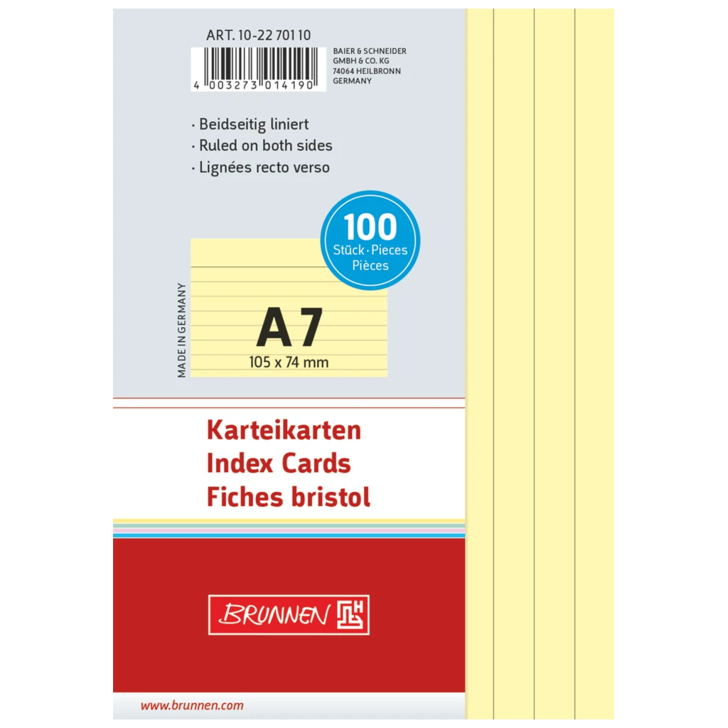 Karteikarten | A7, liniert, gelb, 100 Stück