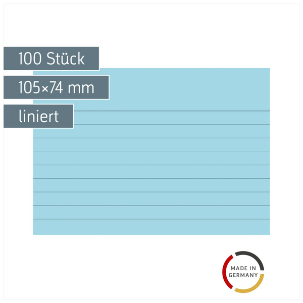 Karteikarten | 105×74 mm, A7, liniert, blau, 100 Stück