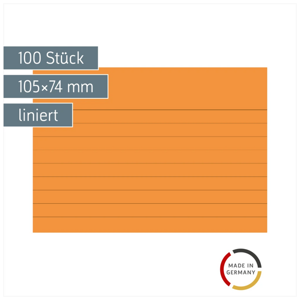 Karteikarten | 105×74 mm, A7, liniert, orange, 100 Stück