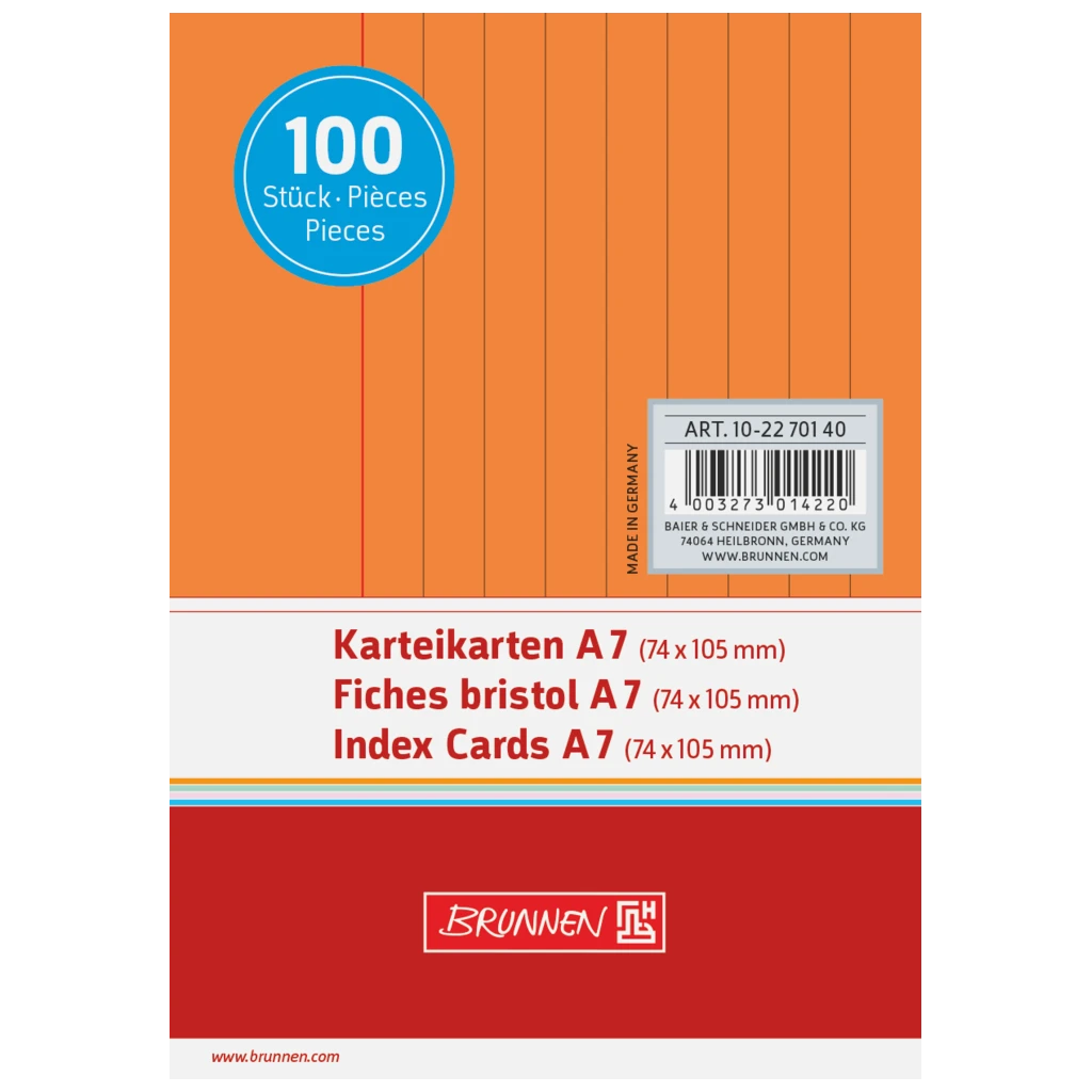 Karteikarten | A7, liniert, orange, 100 Stück