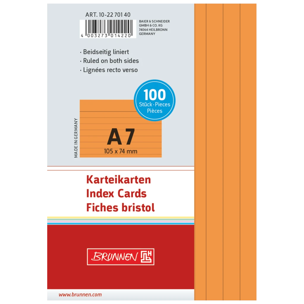 Karteikarten | A7, liniert, orange, 100 Stück