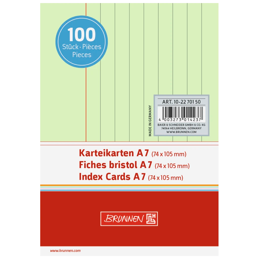 Karteikarten | A7, liniert, grün, 100 Stück