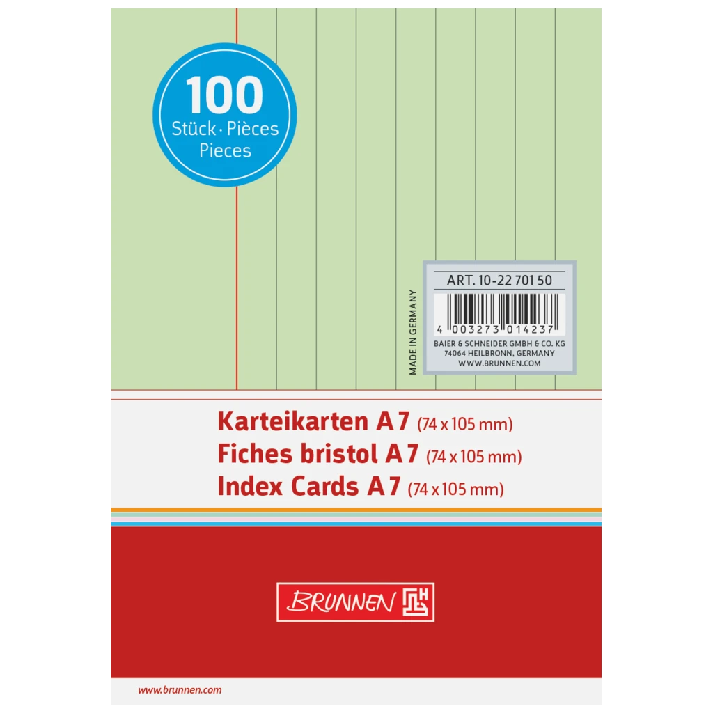 Karteikarten | A7, liniert, grün, 100 Stück