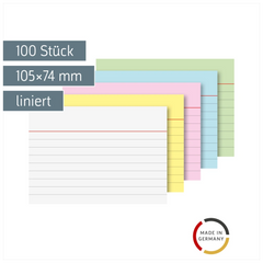 Karteikarten | 105×74 mm, A7, liniert, sortiert, 100 Stück
