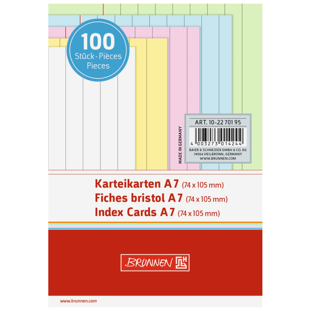 Karteikarten | A7, liniert, sortiert, 100 Stück