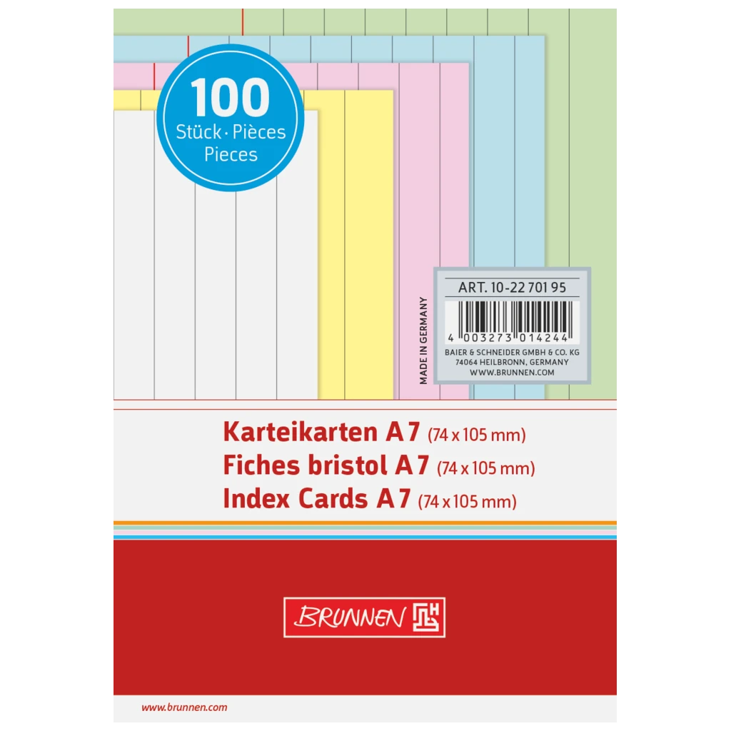 Karteikarten | A7, liniert, sortiert, 100 Stück