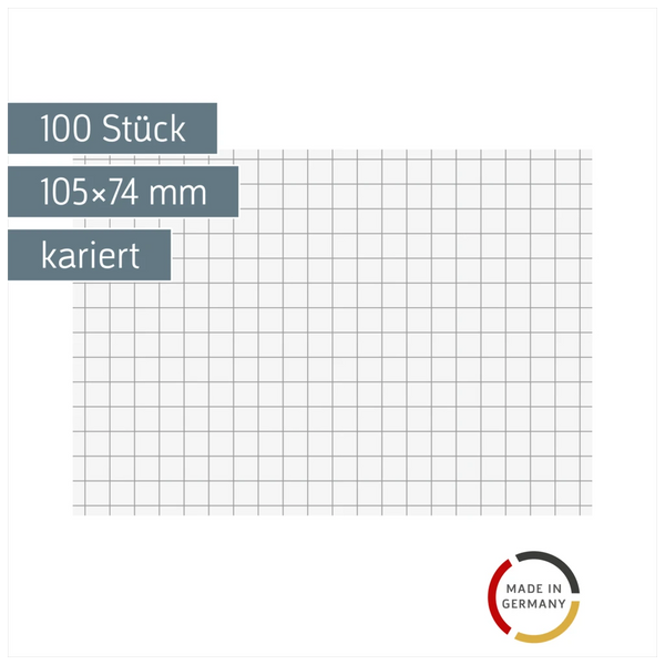 Karteikarten | 105×74 mm, A7, 5 mm kariert, weiß, 100 Stück