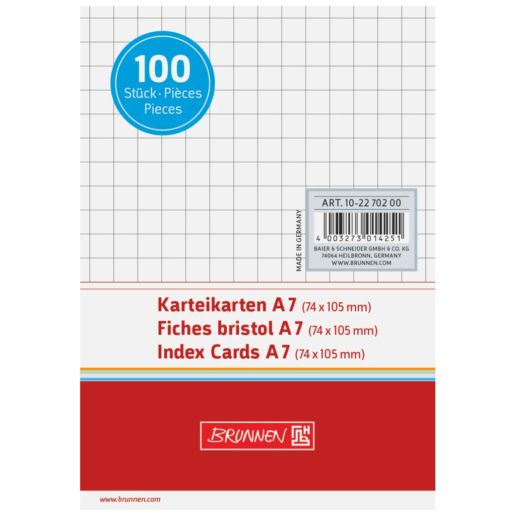 Karteikarten | A7, 5 mm kariert, weiß, 100 Stück