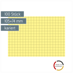 Karteikarten | 105×74 mm, A7, 5 mm kariert, gelb, 100 Stück