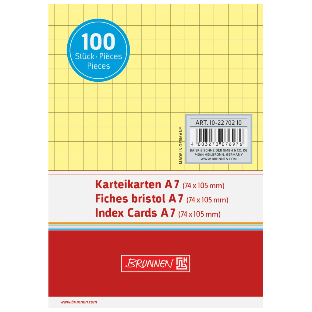 Karteikarten | A7, 5 mm kariert, gelb, 100 Stück