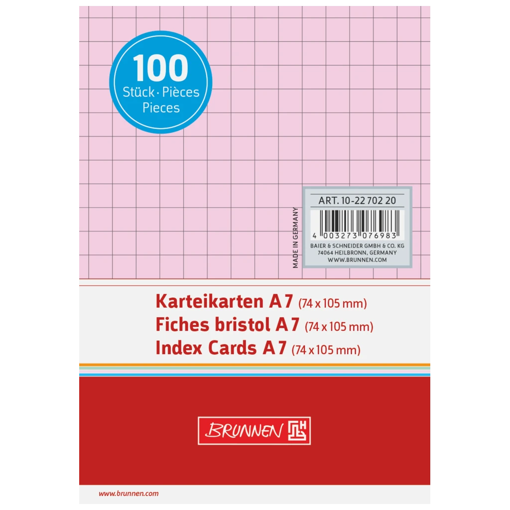 Karteikarten | A7, 5 mm kariert, rot, 100 Stück