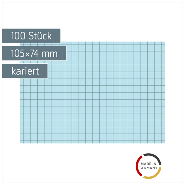 Karteikarten | 105×74 mm, A7, 5 mm kariert, blau, 100 Stück