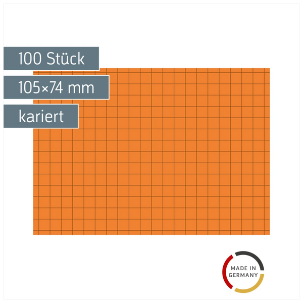 Karteikarten | 105×74 mm, A7, 5 mm kariert, orange, 100 Stück